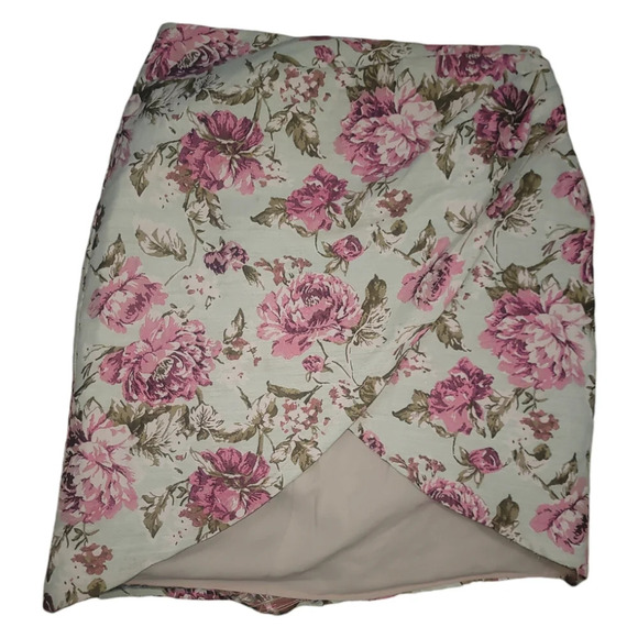 Michael Costello x revolve pink rose floral gray grey faux wrap mini skirt xs nw - Picture 2 of 4